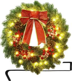 img 4 attached to ATDAWN 16 Inch Outdoor Lighted Christmas Wreath: Festive Front Door Xmas Decorations!