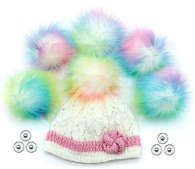 img 4 attached to 🎨 FurryValley Faux Fur Pompom Set - Create Playful DIY Crafts with 6pcs Fluffy Balls for Hats, Shoes, and Scarves. Removable Snap Fastener Design for Knitting Hat Accessories - 4.3 Inch (Colorful)