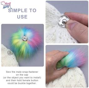 img 2 attached to 🎨 FurryValley Faux Fur Pompom Set - Create Playful DIY Crafts with 6pcs Fluffy Balls for Hats, Shoes, and Scarves. Removable Snap Fastener Design for Knitting Hat Accessories - 4.3 Inch (Colorful)