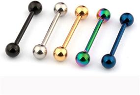 img 2 attached to 💎 12-Piece Set of 14G Stainless Steel Straight Barbell Tongue Rings Bars Piercing, with Mix of Colors, 5/8" Length