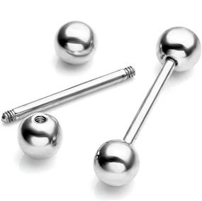 img 1 attached to 💎 12-Piece Set of 14G Stainless Steel Straight Barbell Tongue Rings Bars Piercing, with Mix of Colors, 5/8" Length