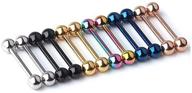 💎 12-piece set of 14g stainless steel straight barbell tongue rings bars piercing, with mix of colors, 5/8" length logo
