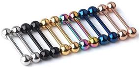 img 3 attached to 💎 12-Piece Set of 14G Stainless Steel Straight Barbell Tongue Rings Bars Piercing, with Mix of Colors, 5/8" Length