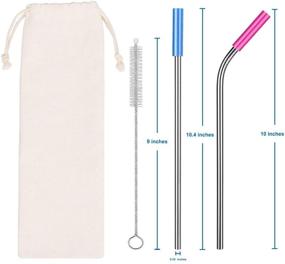 img 3 attached to Premium 10.5 Inch Stainless Steel Straws Set - Long Reusable Metal Straws for 20/30 OZ Tumbler, Enjoy Cold Beverages, Coffee or Wine - Includes 4 Strainght + 4 Bent + 8 Removable Rainbow Silicone Covers + 2 Free Brushes