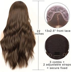 img 2 attached to 👩 K&#39;ryssma Fashion Brown Lace Front Wigs for Women - Long Wavy Synthetic Wig with Middle Parting, Heat Resistant, Glueless Brown Wig, 22 inches