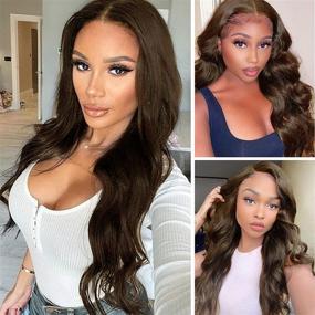 img 1 attached to 👩 K&#39;ryssma Fashion Brown Lace Front Wigs for Women - Long Wavy Synthetic Wig with Middle Parting, Heat Resistant, Glueless Brown Wig, 22 inches