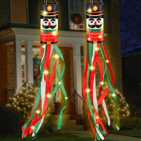 img 4 attached to 🎄 2-Pack 40-Inch Lighted Christmas Windsocks - Outdoor Hanging Decor with Warm White Lights for Tree, Front Door, Yard, Porch, Patio, Lawn, Garden - Perfect for Home Xmas Decoration, Parties