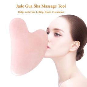 img 2 attached to 💎 Инструмент массажа Gua Sha Sppry - Натуральный нефритовый камень в форме сердца - Скребок для лица и тела, упругость кожи лица, кровообращение - опал, голубой.