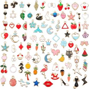 img 4 attached to Vibrant Hawaii Style: 90-Piece Gold Plated Enamel Dangle Charm Pendant Set for Jewelry Making