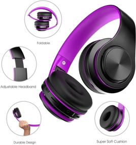 img 2 attached to 🎧 Foldable Wireless Bluetooth Headphones Over Ear with Mic, Noise Cancelling, Bluetooth 5.0, Hi-Fi Stereo, Soft Memory-Protein Earmuffs - Purple, perfect for Travel and Work