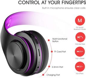 img 1 attached to 🎧 Foldable Wireless Bluetooth Headphones Over Ear with Mic, Noise Cancelling, Bluetooth 5.0, Hi-Fi Stereo, Soft Memory-Protein Earmuffs - Purple, perfect for Travel and Work