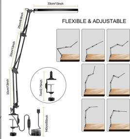 img 1 attached to 🔦 Upgrade Long Metal Swing Arm LED Desk Lamp with Clamp: Eye-Caring Dimmable Architect Task Lamp for Home and Office with 3 Color Modes and 10 Brightness Levels