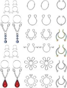 img 4 attached to 📿 Boernfnso Stainless Steel Dangle Nipple Rings - Fake Non-Piercing Clip On Nipplerings for Women Men (12 Pairs) - Adjustable Faux Nipple Ring Jewelry for an Authentic Body Piercing Look