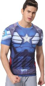 img 1 attached to 🦸 Red Plume Men's Compression Sports Fitness Shirt: Power-packed Superhero T-Shirt for Dynamic Running, Short Sleeve