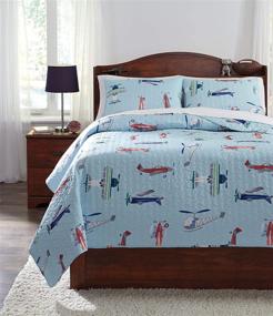 img 1 attached to 🛩️ Signature Design by Ashley McAllen Children's Airplane Quilt & Sham Set - Full Size, Blue