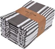 premium cotton dinner napkins - urban villa trendy stripes set of 12 (20x20 inch), over sized cloth napkins with mitered corners, ultra soft & durable. hotel quality in dove grey/white logo