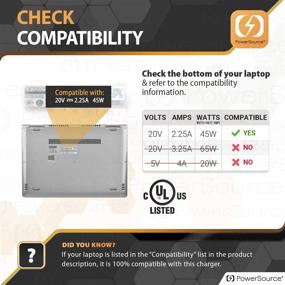 img 2 attached to 💡 PowerSource 45W UL Listed AC Adapter Charger for Lenovo IdeaPad- ADL45WCC 110 320 100 Flex 4 5 - PA-1450-55LL 100S 310 320s 330s S145 - Yoga 710 110s 120s - Laptop Supply