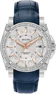 наручные часы bulova precisionist для женщин, из нержавеющей стали, с синим кожаным ремешком с бриллиантовым акцентом, серебристого тона (модель: 96r227) логотип