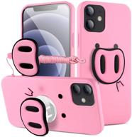 hikerclub iphone 12 mini case - pink pig phone case cute 3d cartoon soft tpu silicon protective case with phone holder stand and detachable long lanyard for girls children (12 mini) logo