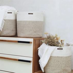 img 1 attached to 🧺 URPREZAKE Woven Storage Baskets: 3-Pack Round Cotton Rope Bins for Toys, Clothes, Throws, and Towels