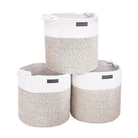 img 4 attached to 🧺 URPREZAKE Woven Storage Baskets: 3-Pack Round Cotton Rope Bins for Toys, Clothes, Throws, and Towels