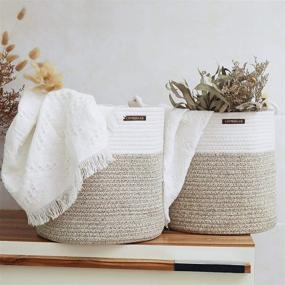 img 2 attached to 🧺 URPREZAKE Woven Storage Baskets: 3-Pack Round Cotton Rope Bins for Toys, Clothes, Throws, and Towels