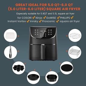 img 3 attached to 🍳 Square Air Fryer Accessories Set of 12 - Compatible with COSORI, Ninjia, Gowise USA, Philips - Fits 5.3QT, 5.5QT, 5.8QT Square Deep Air Fryers - BPA Free, Dishwasher Safe, Nonstick Coating - XL Size