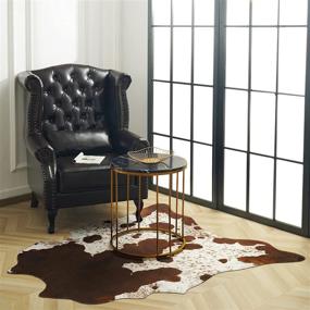 img 2 attached to 🐄 Quenlife Cowhide Rug - Soft Cow Print Rug for Living Room and Bedroom, Faux Animal Rug for Western Home Decor - White and Brown, 5.2 x 6.2 ft