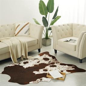 img 3 attached to 🐄 Quenlife Cowhide Rug - Soft Cow Print Rug for Living Room and Bedroom, Faux Animal Rug for Western Home Decor - White and Brown, 5.2 x 6.2 ft