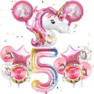 🦄 movingpe unicorn #5 number balloons birthday party decorations for girls, 43" pink jumbo large mylar foil balloon bouquet, round-shape foil balloon, girly theme party supplies backdrop logo