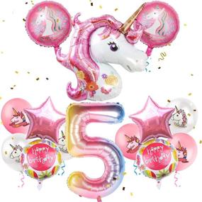 img 4 attached to 🦄 MovingPE Unicorn #5 Number Balloons Birthday Party Decorations for Girls, 43" Pink Jumbo Large Mylar Foil Balloon Bouquet, Round-Shape Foil Balloon, Girly Theme Party Supplies Backdrop