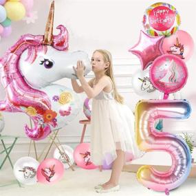 img 1 attached to 🦄 MovingPE Unicorn #5 Number Balloons Birthday Party Decorations for Girls, 43" Pink Jumbo Large Mylar Foil Balloon Bouquet, Round-Shape Foil Balloon, Girly Theme Party Supplies Backdrop