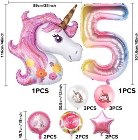 img 3 attached to 🦄 MovingPE Unicorn #5 Number Balloons Birthday Party Decorations for Girls, 43" Pink Jumbo Large Mylar Foil Balloon Bouquet, Round-Shape Foil Balloon, Girly Theme Party Supplies Backdrop