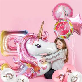 img 2 attached to 🦄 MovingPE Unicorn #5 Number Balloons Birthday Party Decorations for Girls, 43" Pink Jumbo Large Mylar Foil Balloon Bouquet, Round-Shape Foil Balloon, Girly Theme Party Supplies Backdrop