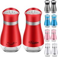optimized 2-pack salt and pepper shakers - stainless steel with glass bottoms - refillable seasoning cans for sea salt, sugar, and pepper - cute spice dispenser (red) logo