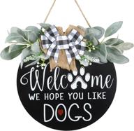 🐶 nucookery dog decor 12" welcome wreath sign | farmhouse wall decor, front porch decor | we hope you like dogs sign, farmhouse door | black and white kitchen decor for outdoor welcome wreath, front door логотип