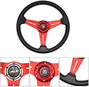 img 1 attached to 🏎️ JQTUNING 13.8-inch Universal Racing Steering Wheel: 6-Bolt Grip with Vinyl Leather & Aluminum, Horn Button Included for Car/Game, Red Color, and Bonus 2 Air Fresheners