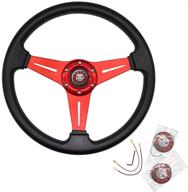 🏎️ jqtuning 13.8-inch universal racing steering wheel: 6-bolt grip with vinyl leather & aluminum, horn button included for car/game, red color, and bonus 2 air fresheners logo