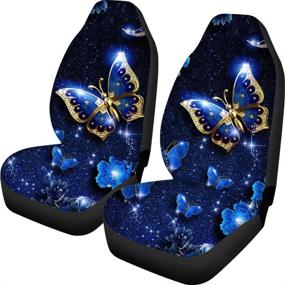 img 2 attached to 🦋 Stylish and Protective UNICEU Blue Butterfly Car Seat Covers for Vehicle Interior – Front and Back Protectors with Premium Quality