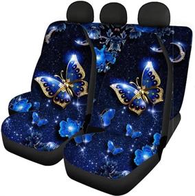 img 3 attached to 🦋 Stylish and Protective UNICEU Blue Butterfly Car Seat Covers for Vehicle Interior – Front and Back Protectors with Premium Quality