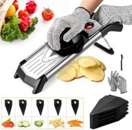 🥔 stainless steel v blade mandoline slicer for kitchen - vegetable slicer and french fry cutter with food julienne slicer, safety gloves, and blade guard logo