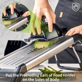 img 2 attached to 🥔 Stainless Steel V Blade Mandoline Slicer for Kitchen - Vegetable Slicer and French Fry Cutter with Food Julienne Slicer, Safety Gloves, and Blade Guard