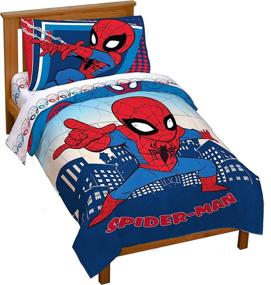 img 4 attached to Marvel Super Hero Adventures Go Spidey 4 Piece Toddler Bed Set: Soft Microfiber Comforter & Sheet Set with Spiderman - Official Marvel Product