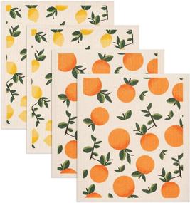 img 4 attached to 🧽 GMIcréatifs Eco-Friendly Swedish Dishcloths - 4 Pack, 2 Lemon & 2 Orange Prints - Reusable Kitchen Cleaning Cloth - Machine Washable - Size: 7.87”x6.88