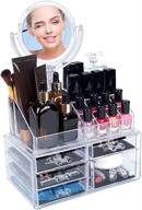 💄 acrylic makeup organizer with mirror - kingrow cosmetic organizer for skin care, cosmetics, jewelry, nail polish, hair accessories - 3 pieces with 5 drawers logo