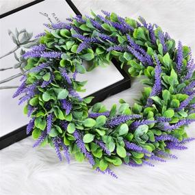 img 1 attached to 🌼 TINGOR Artificial Lavender Boxwood Wreath, 17.7&#34; Spring Greenery Flowers Wreath for Wedding/Garden/Party/Wall/Home Decor