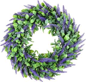 img 4 attached to 🌼 TINGOR Artificial Lavender Boxwood Wreath, 17.7&#34; Spring Greenery Flowers Wreath for Wedding/Garden/Party/Wall/Home Decor