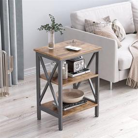 img 1 attached to 🪑 Rustic Fir Brown Side Table with Dual USB Charging Ports - CubiCubi Oxford, Steel Frame, Wooden Shelves, Home Decor for Living Room & Bedroom