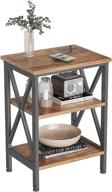 🪑 rustic fir brown side table with dual usb charging ports - cubicubi oxford, steel frame, wooden shelves, home decor for living room & bedroom логотип