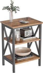 img 4 attached to 🪑 Rustic Fir Brown Side Table with Dual USB Charging Ports - CubiCubi Oxford, Steel Frame, Wooden Shelves, Home Decor for Living Room & Bedroom